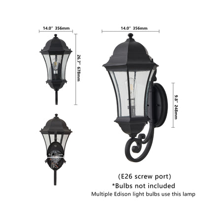 27"H Vintage Black Outdoor Wall Lantern with Bubble Glass - view 8