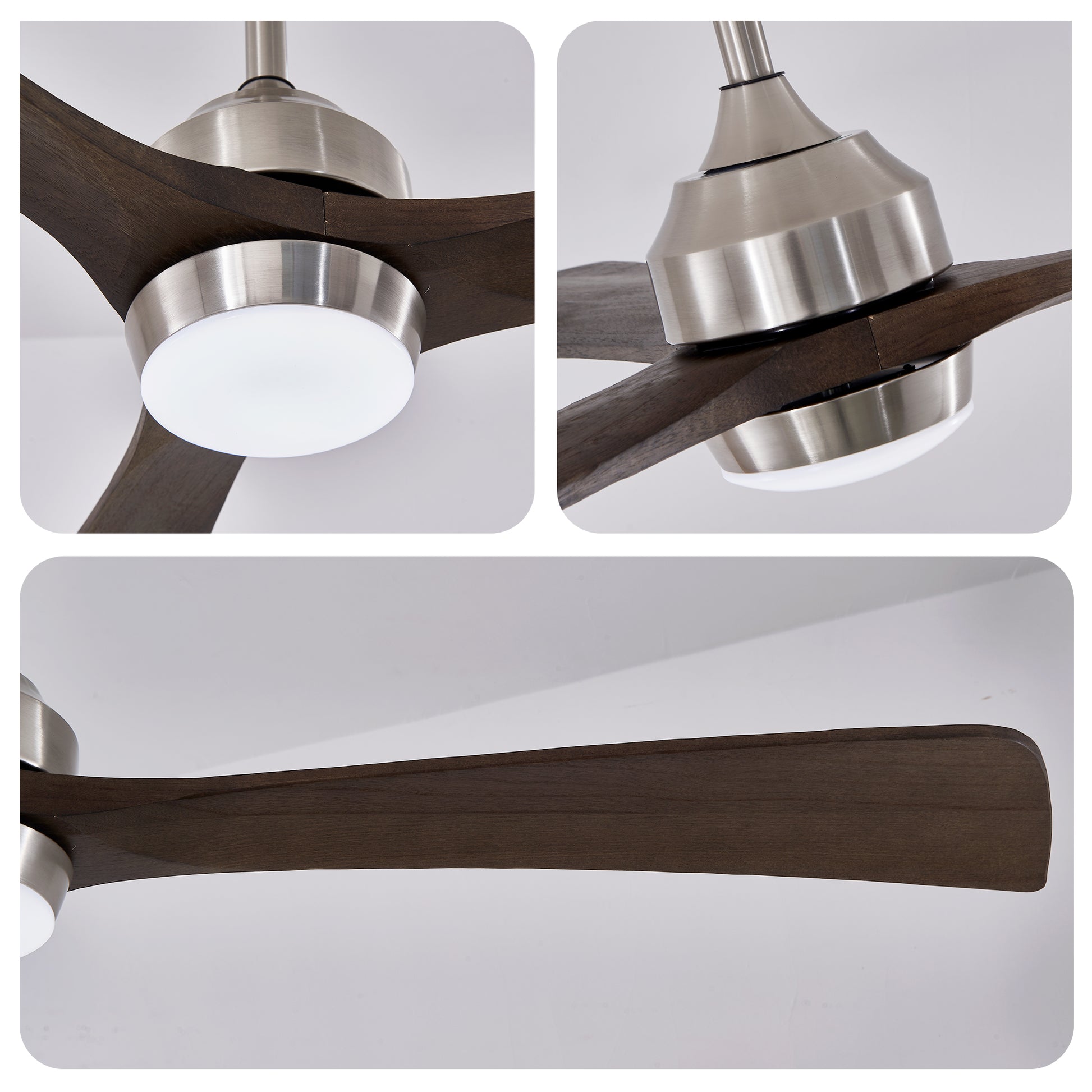 62" Satin Nickel Solid Wood Ceiling Fan with Light & Remote - view 15