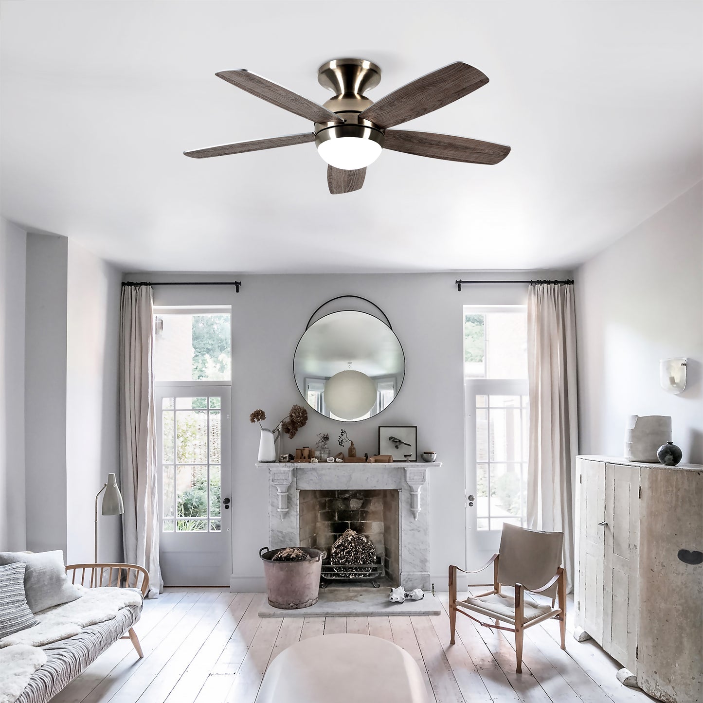 52" Satin Nickel Plywood Blade Ceiling Fan with Remote - view 4