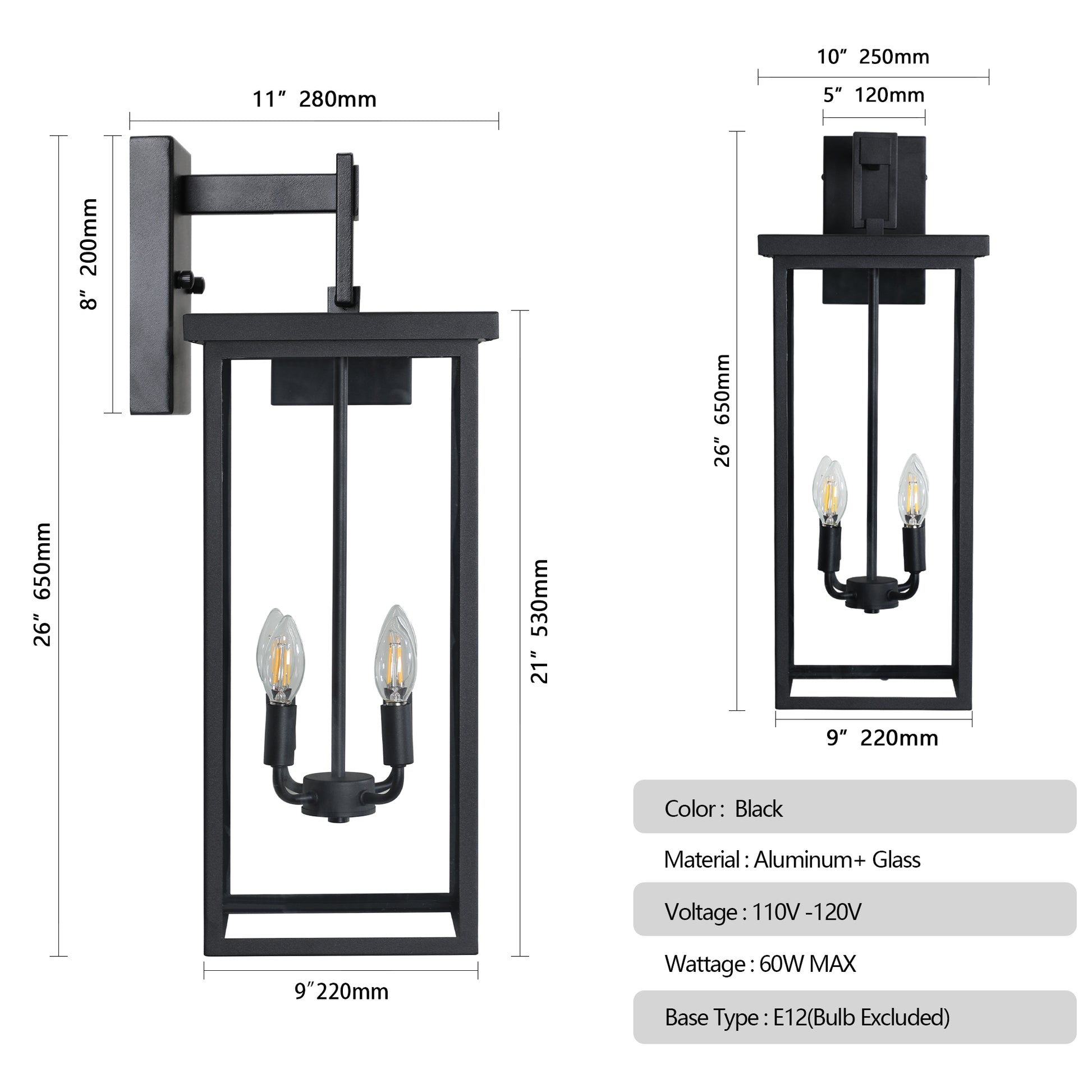 26"H Black Outdoor Wall Lantern with Clear Glass - view 9