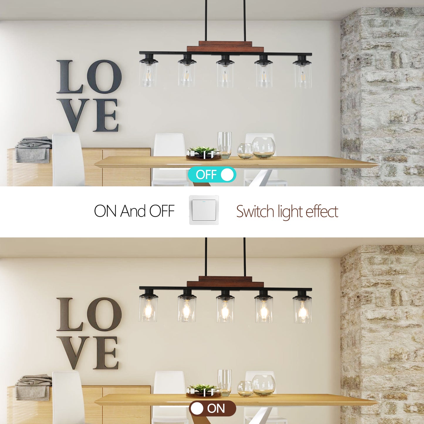 37" 5-Light Walnut Farmhouse Chandelier with Clear Glass - view 6