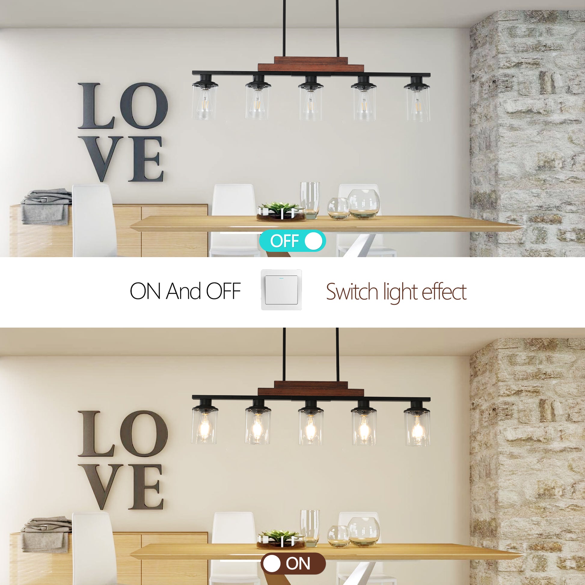 37" 5-Light Walnut Farmhouse Chandelier with Clear Glass - view 6