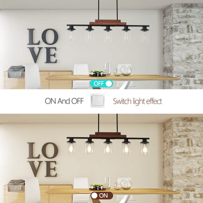 37" 5-Light Walnut Farmhouse Chandelier with Clear Glass - view 6
