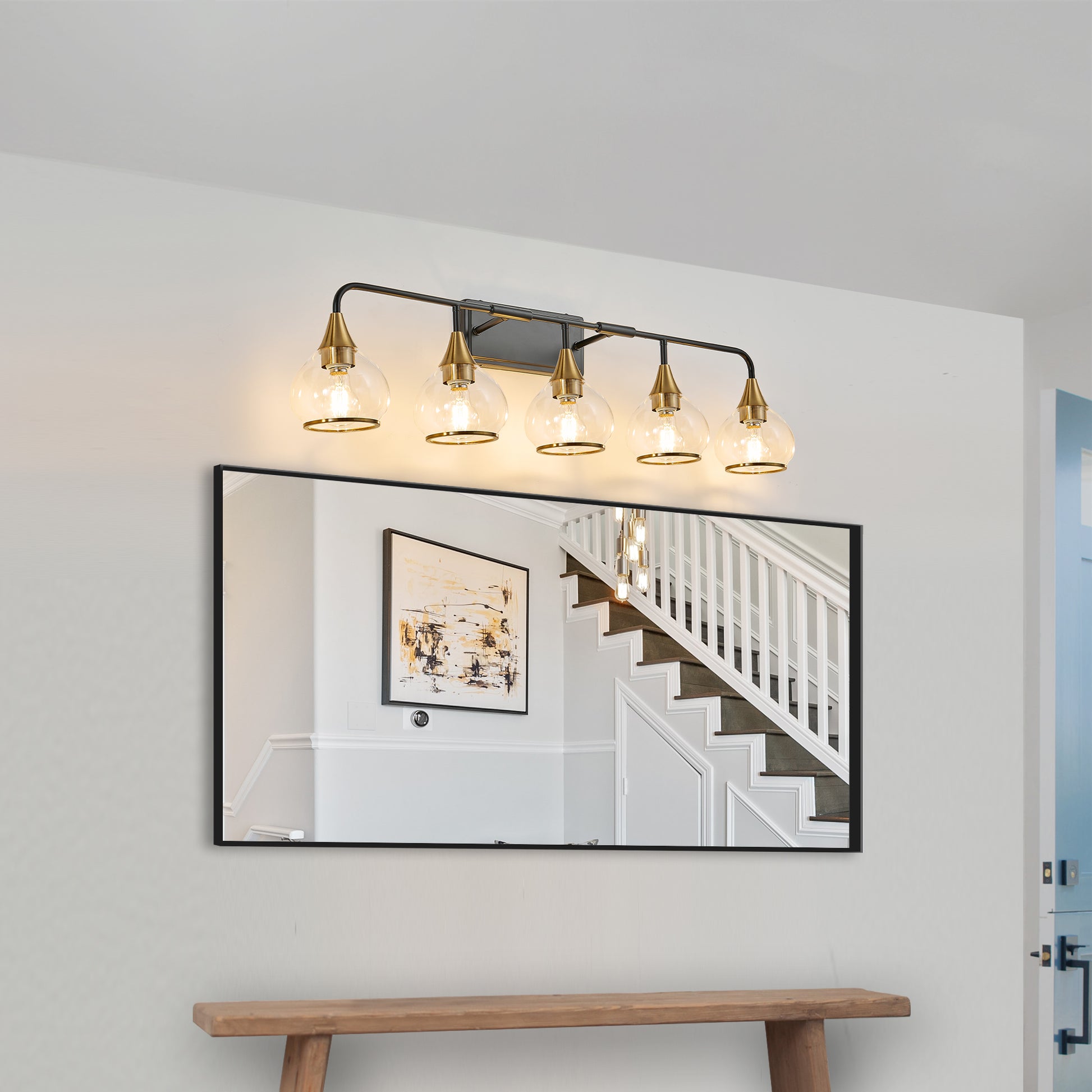 40" 5-Light Black & Gold Vanity Wall Light with Clear Glass