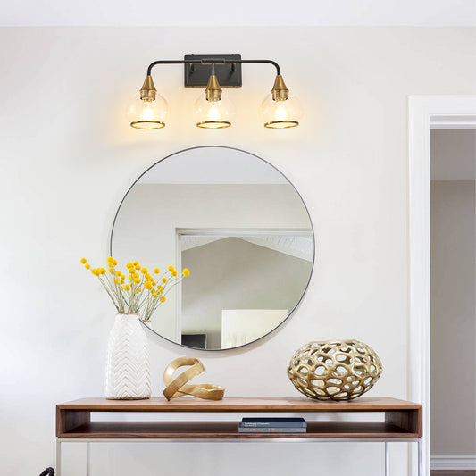 23" 3-Light Black & Gold Vanity Light with Clear Glass
