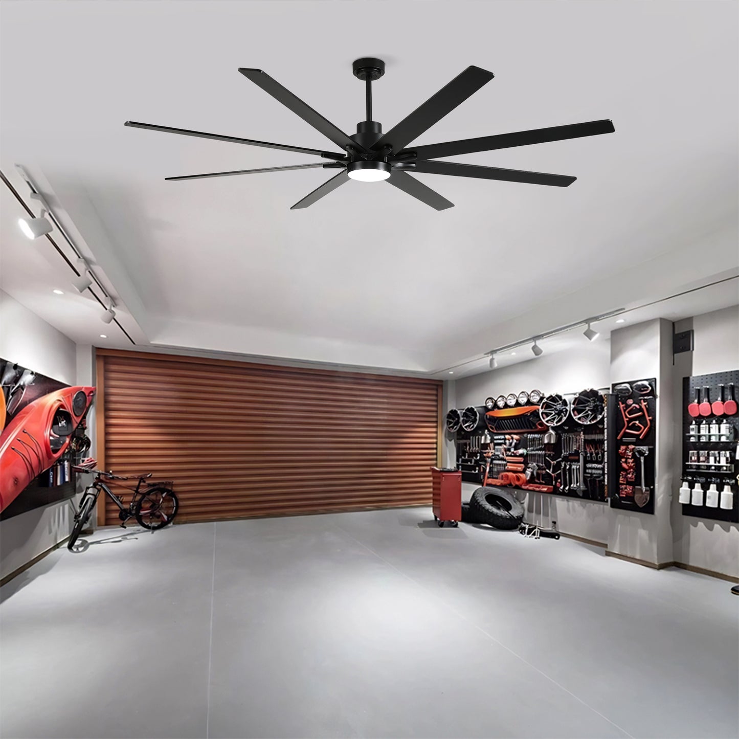 84" Matte Black Plywood Ceiling Fan with Dimmable LED - view 10