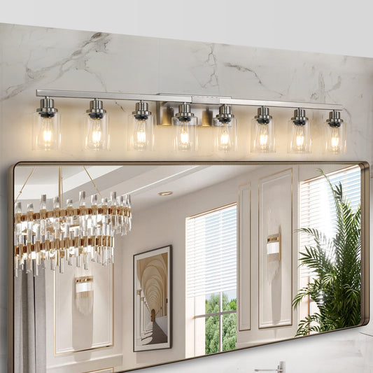 51" 8-Light Brushed Nickel Vanity Light with Clear Glass