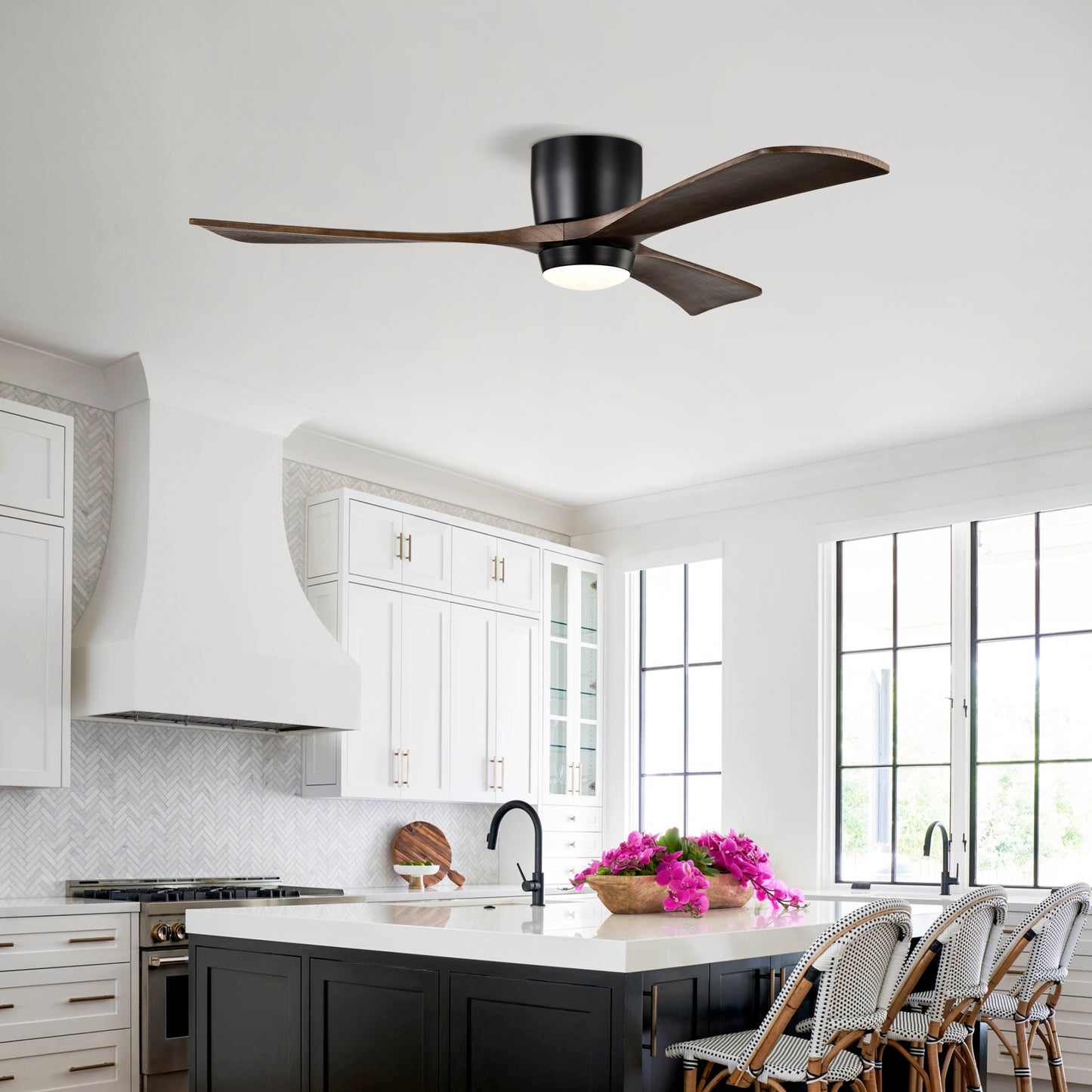52" Matte Black Flush Mount Wood Ceiling Fan with Remote - view 18