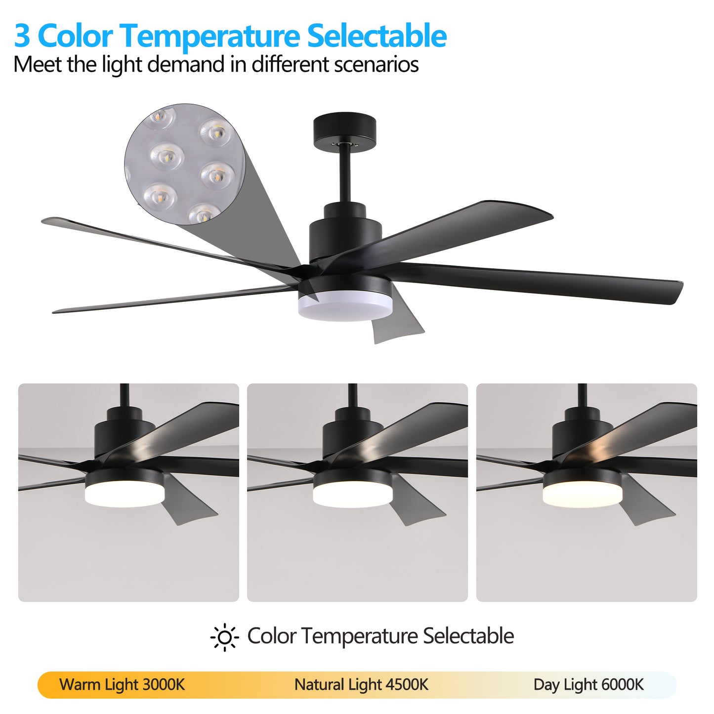 65" Black 5-Blade Ceiling Fan with Dimmable LED - view 6