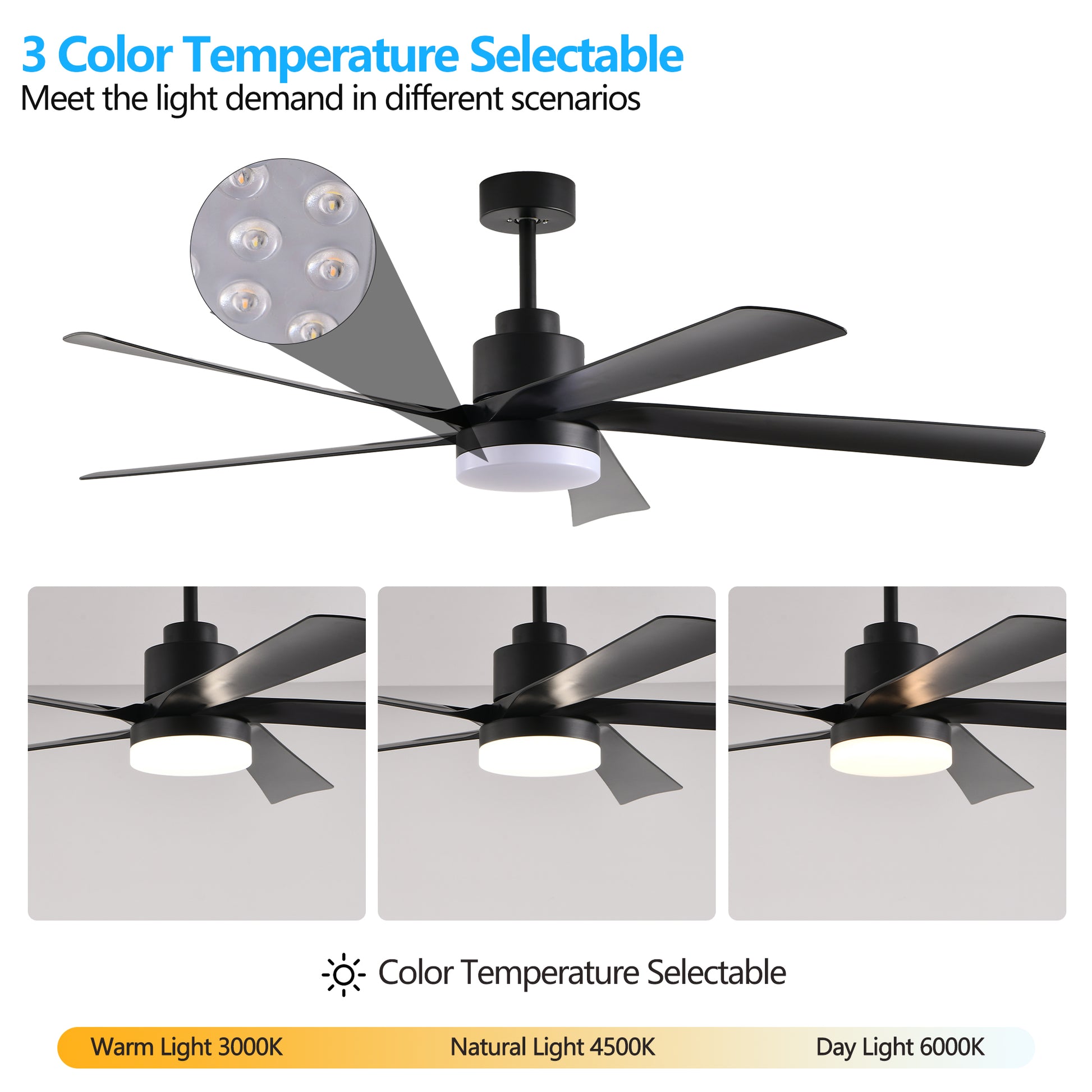 65" Black 5-Blade Ceiling Fan with Dimmable LED - view 6