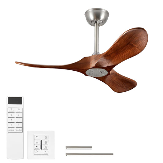 36" Satin Nickel Walnut Wood Ceiling Fan with Remote