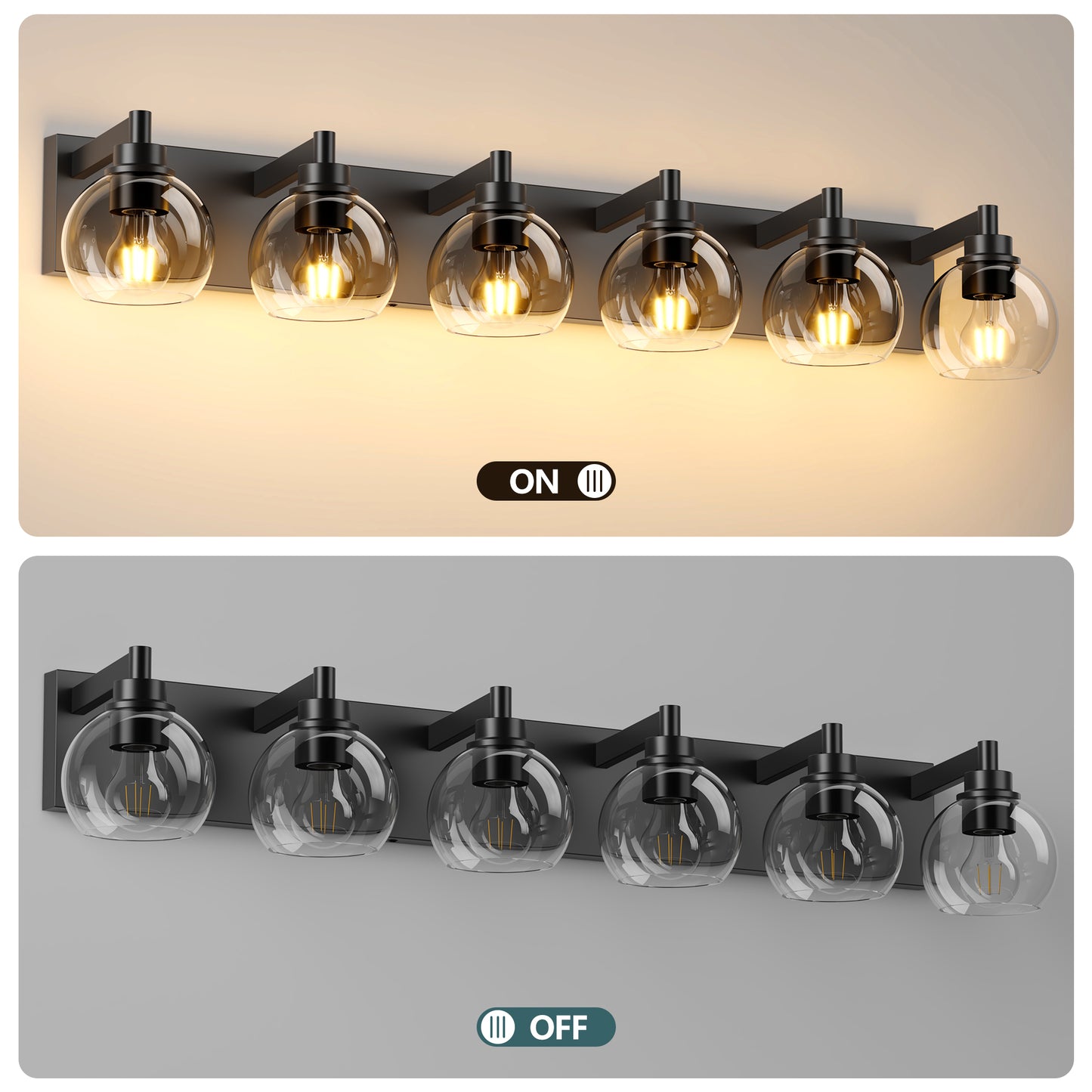 6-Light Black Farmhouse Vanity Light with Glass Shade - view 4