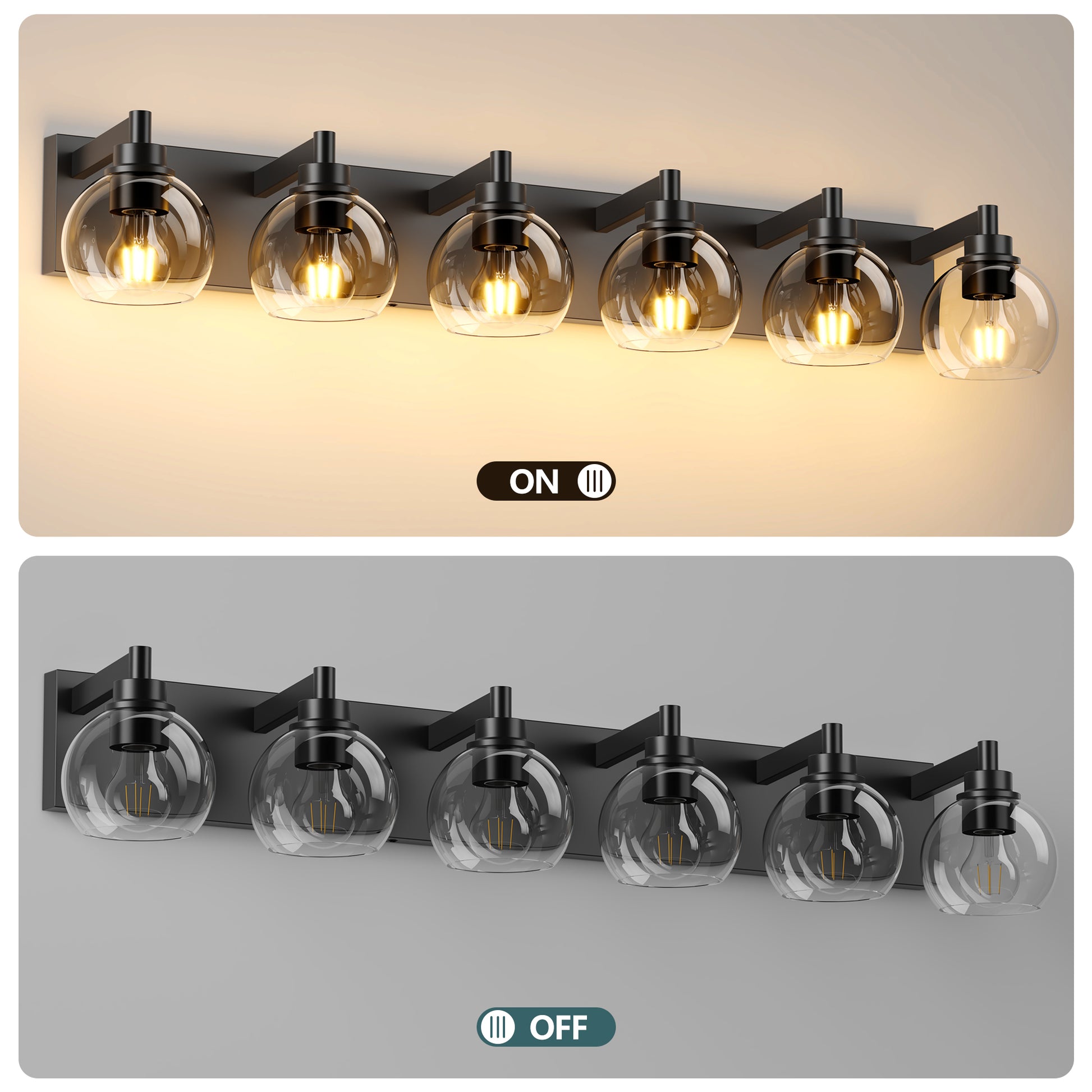 6-Light Black Farmhouse Vanity Light with Glass Shade - view 4