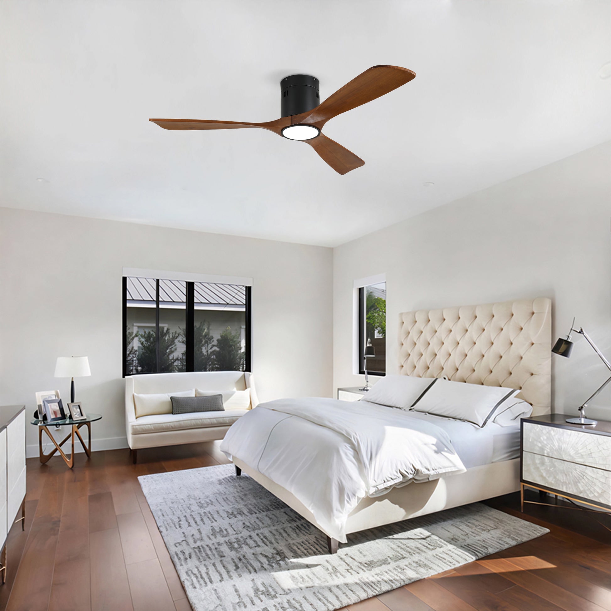 52" Matte Black & Wood Ceiling Fan with Dimmable LED - view 4