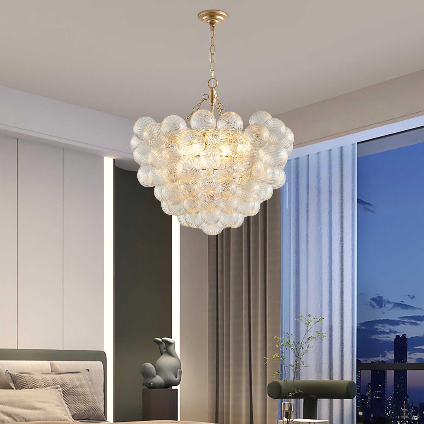 23.6" Gold Chandelier with Threaded Glass Globe