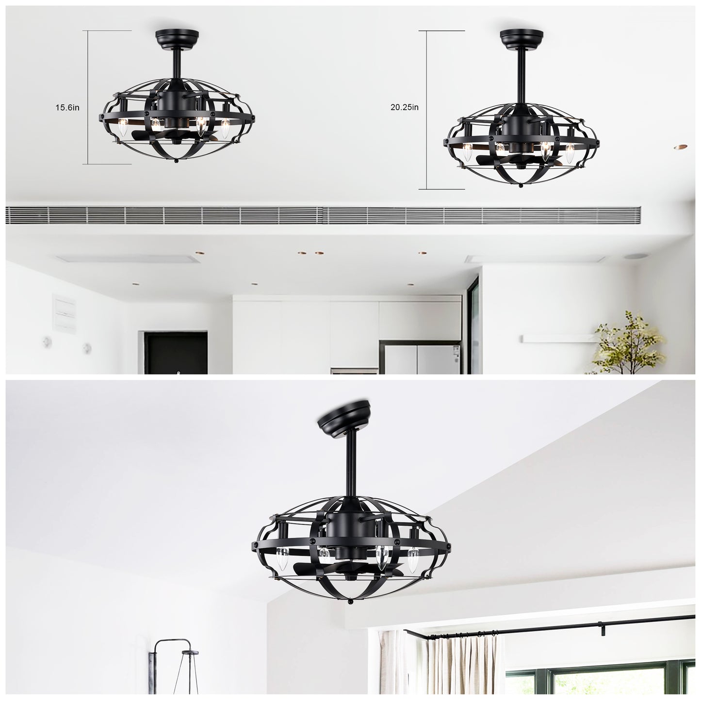 20.63" Matte Black Caged Ceiling Fan with Light - view 5