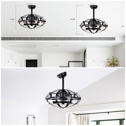 20.63" Matte Black Caged Ceiling Fan with Light - view 5