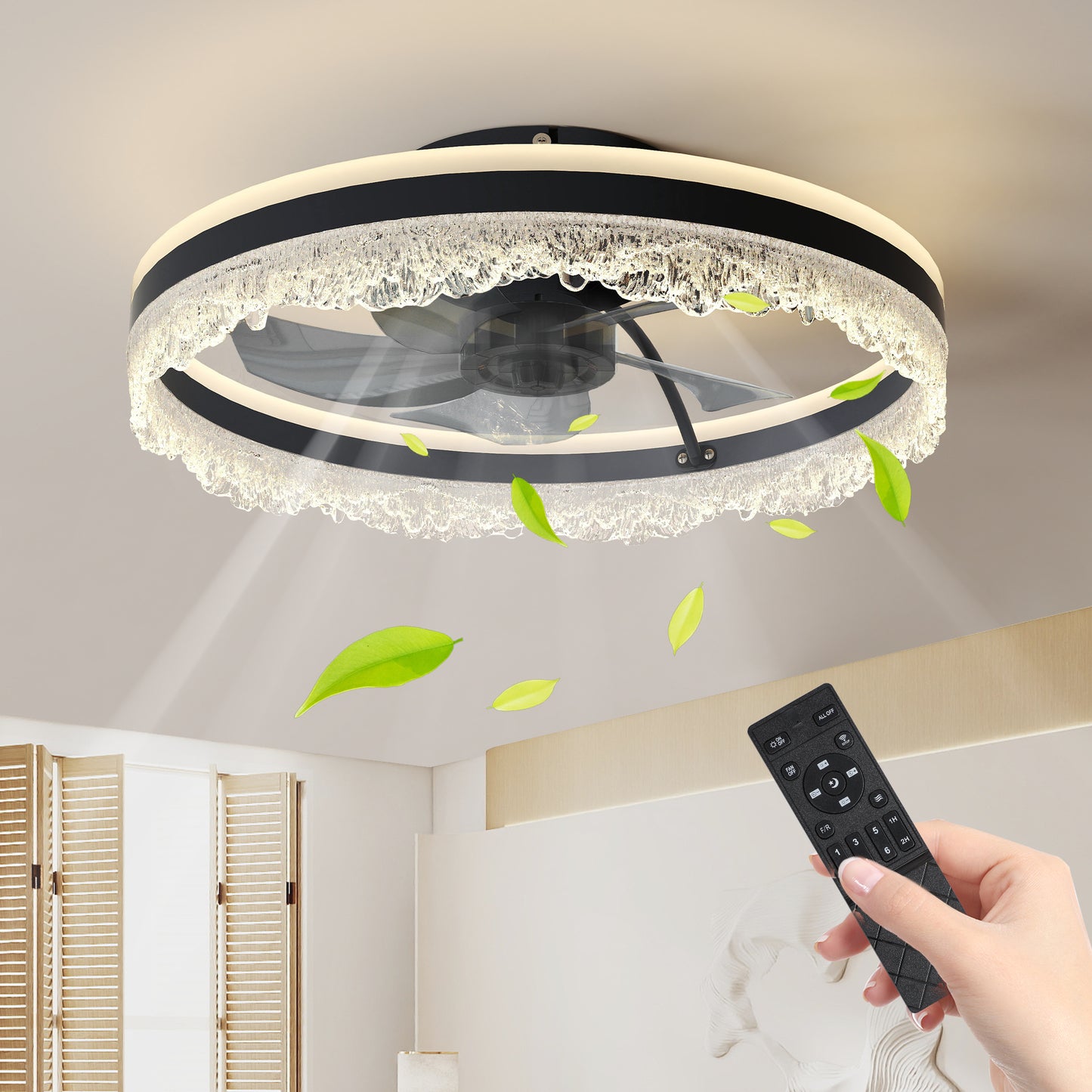 20" Black Crystal Flush Mount Ceiling Fan with LED - view 2