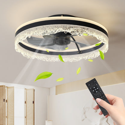 20" Black Crystal Flush Mount Ceiling Fan with LED - view 2