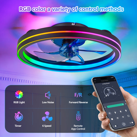 19" Black RGB Bladeless Fandelier Ceiling Fan with Remote - view 2