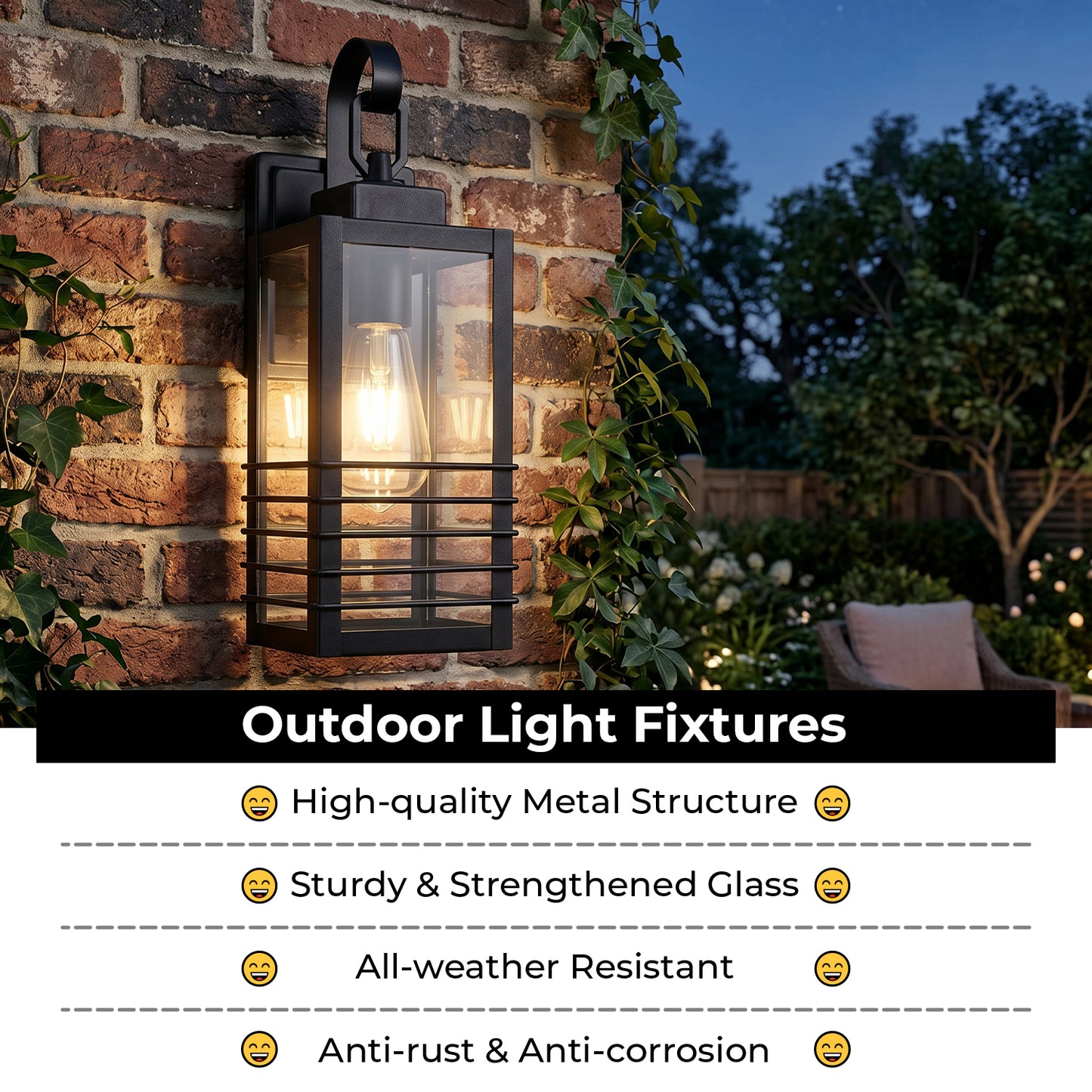 14.6" Matte Black Outdoor Wall Lantern with Glass Shade - view 5