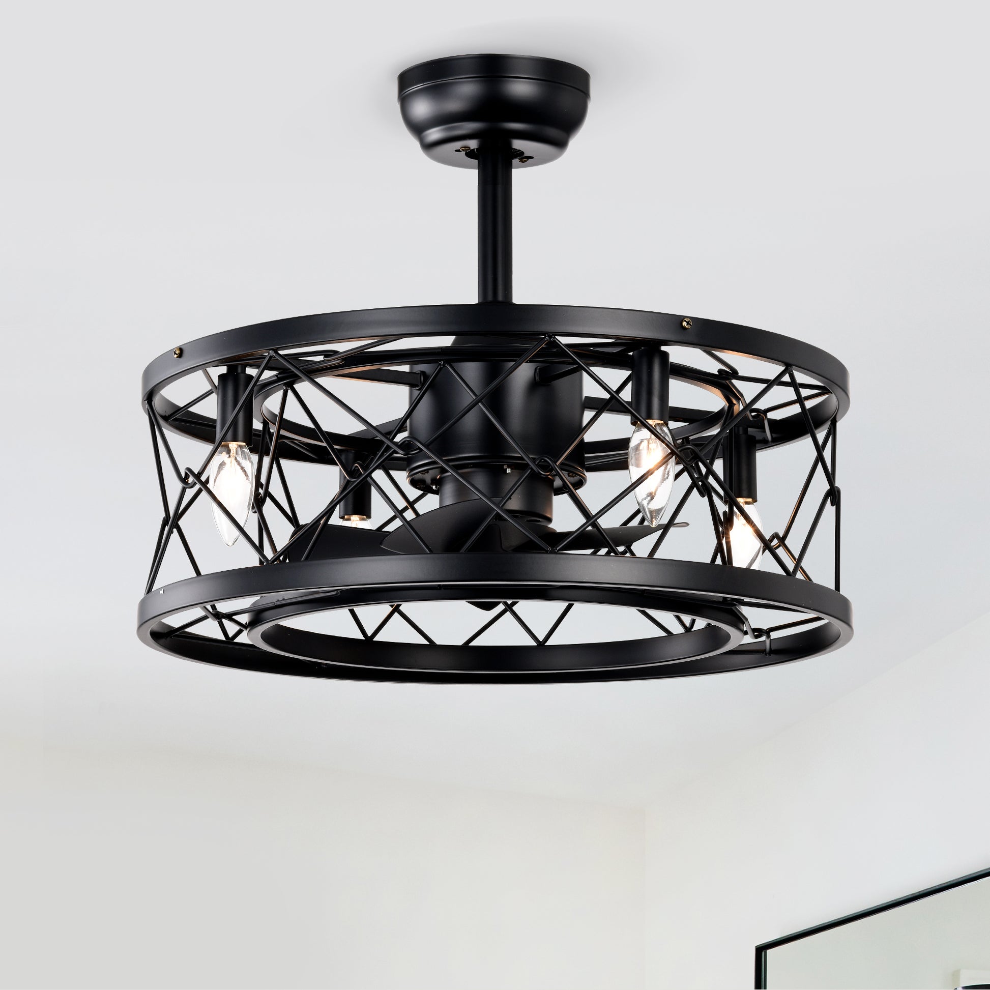20" Matte Black Modern Enclosed Ceiling Fan - view 2