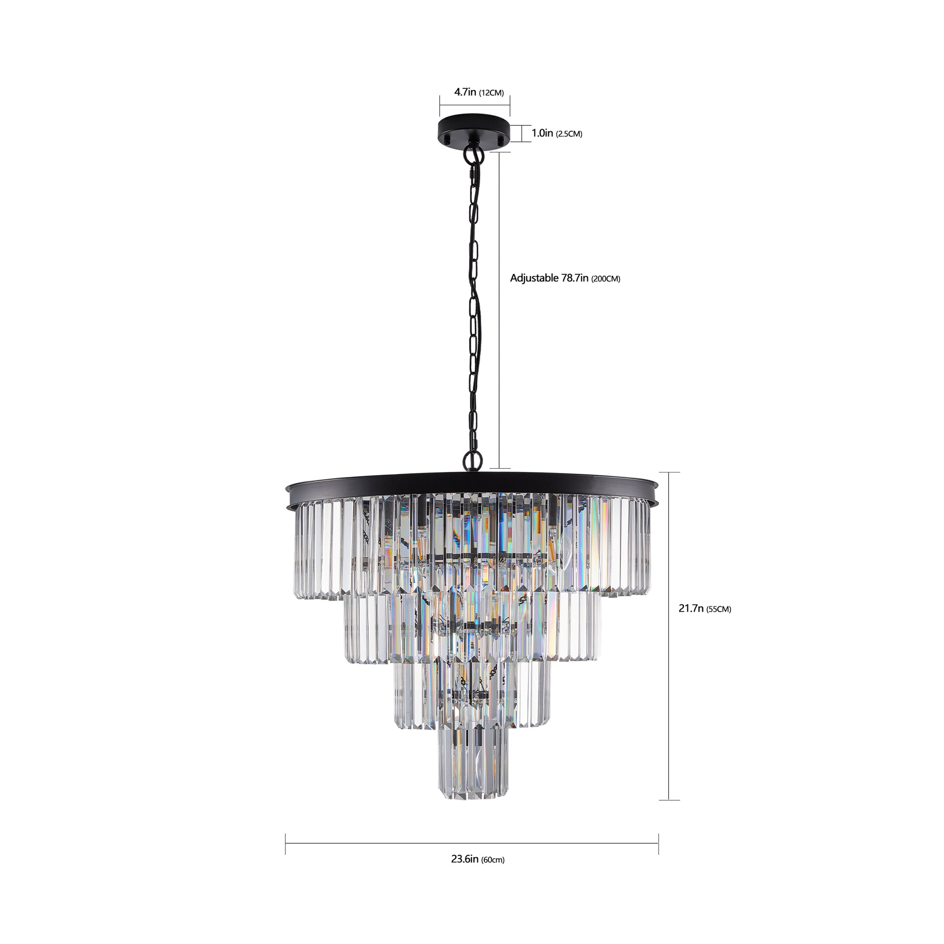24" 4-Tier Black Crystal Chandelier - view 8