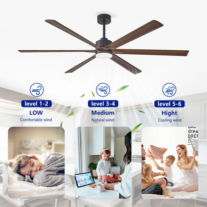 70" Matte Black & Walnut Solid Wood Ceiling Fan - view 12