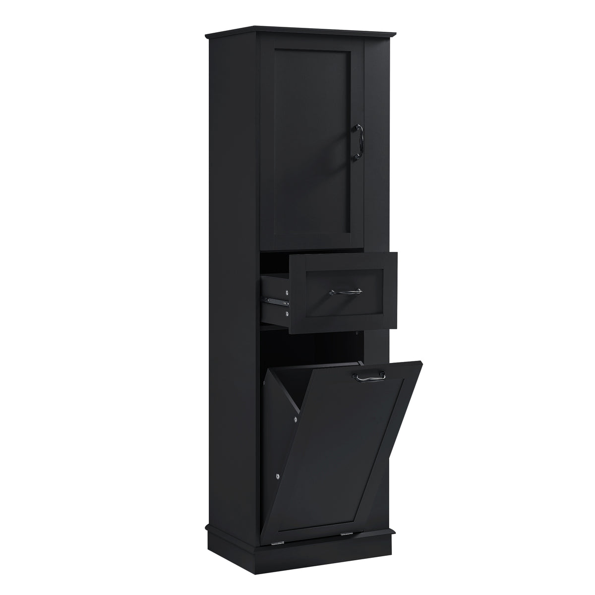 68" Black Slim Tall Cabinet with Tilt-Out Compartment