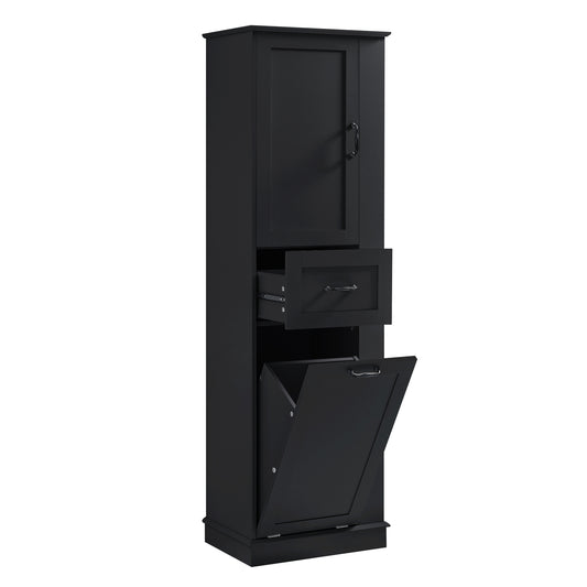 68" Black Slim Tall Cabinet with Tilt-Out Compartment