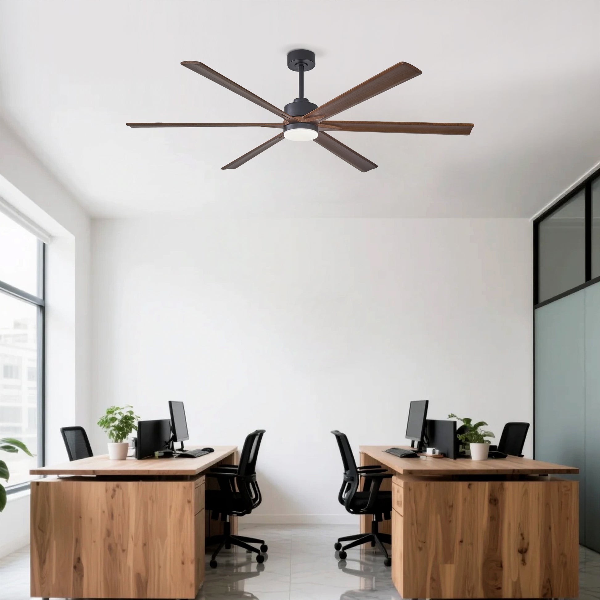 70" Matte Black & Walnut Solid Wood Ceiling Fan - view 5