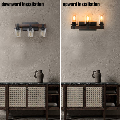 19" 3-Light Walnut Farmhouse Vanity Light with Glass Shades - view 8