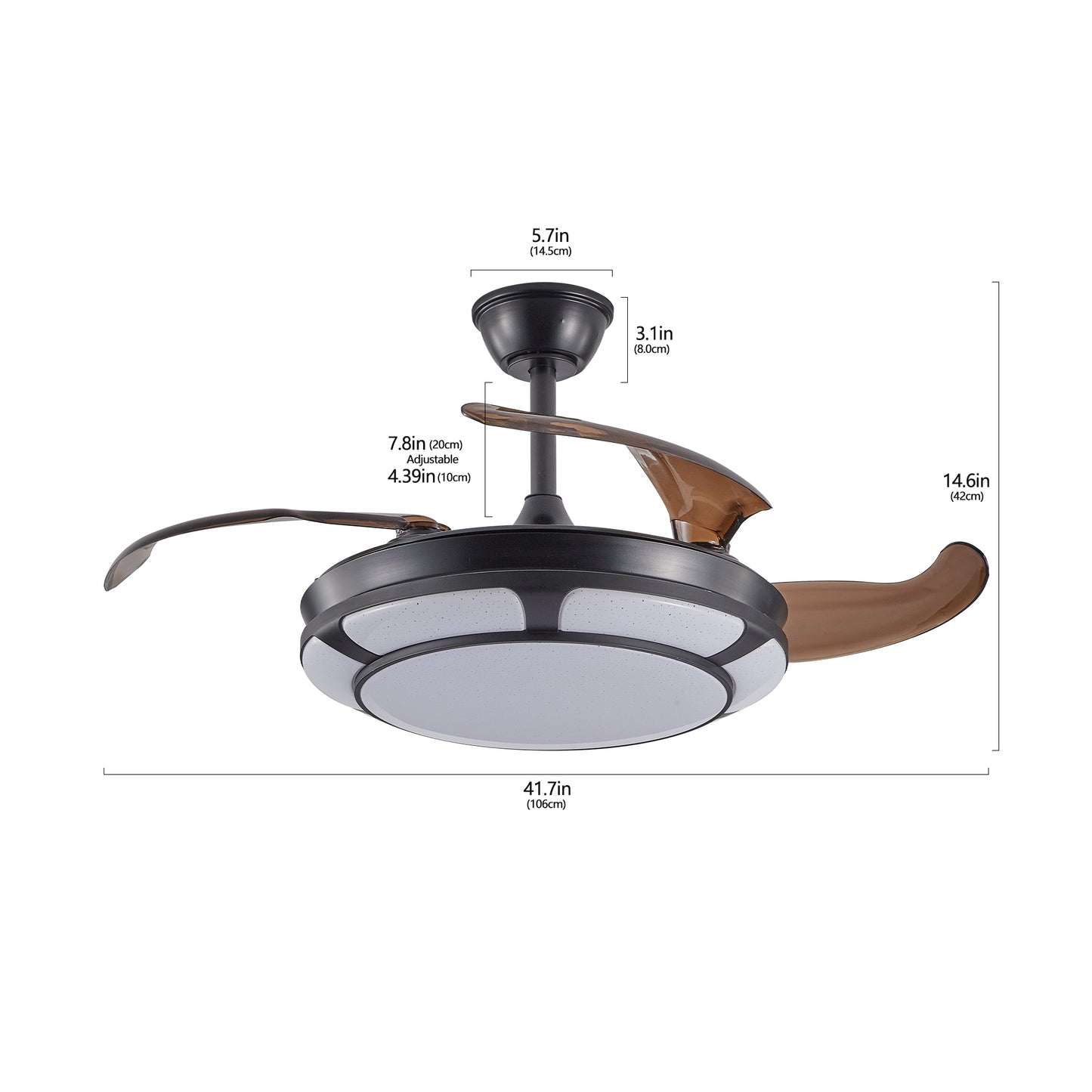 42" Black Retractable Ceiling Fan with Remote - view 10