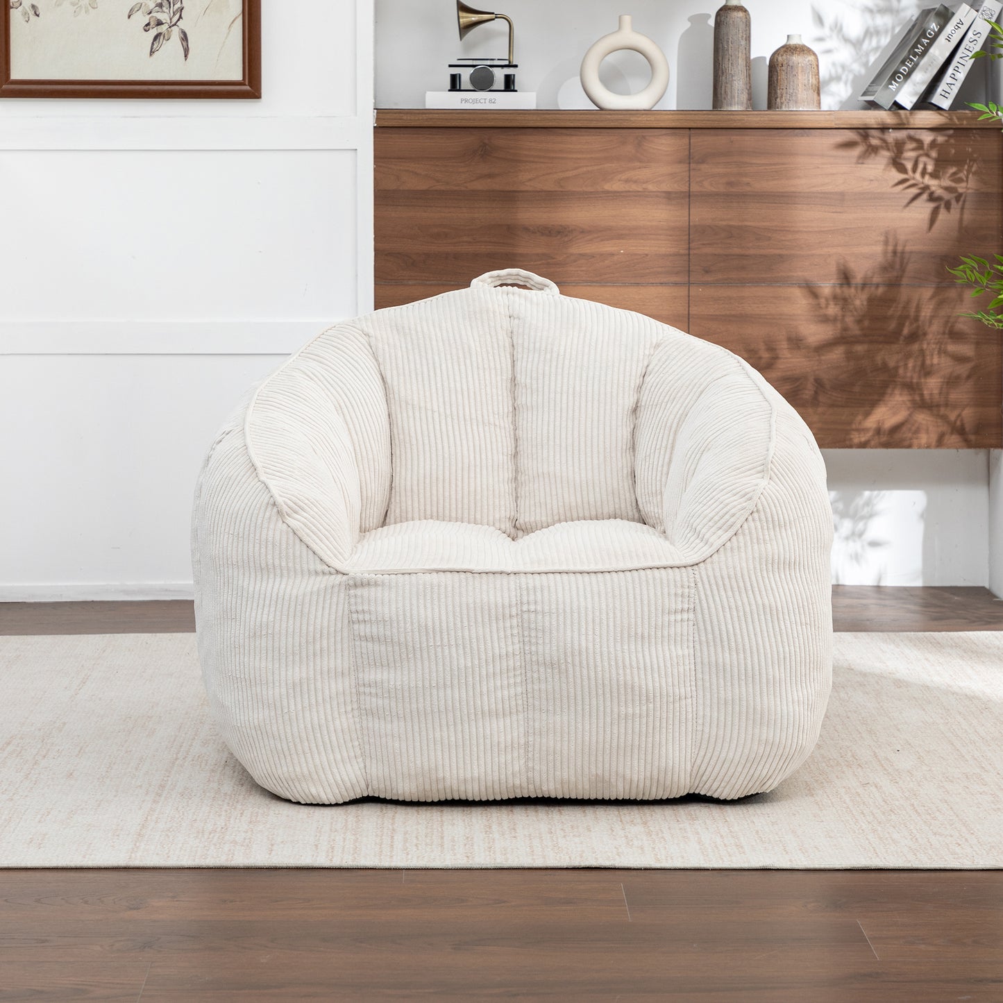 Giant Corduroy Bean Bag Chair with Armrests – Beige