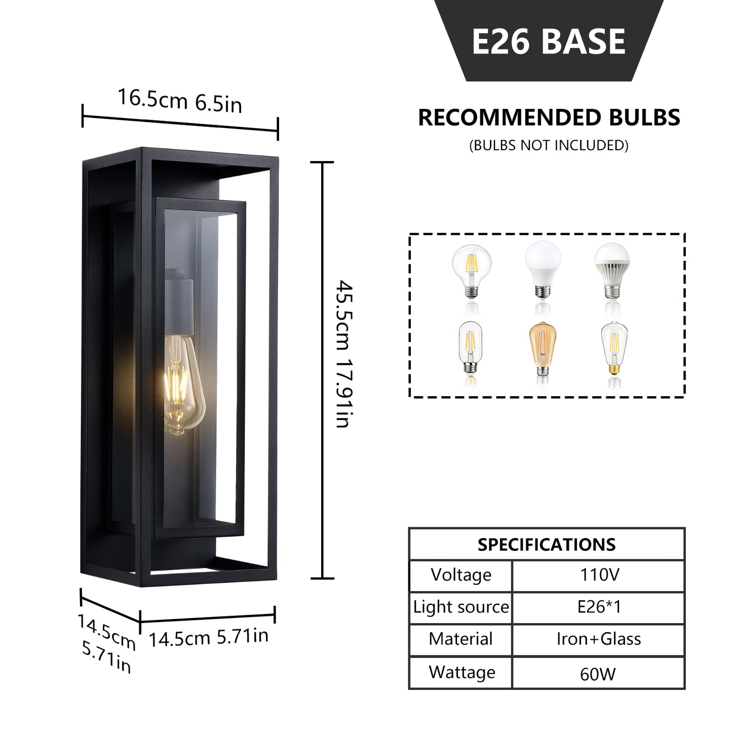 18" Black Outdoor Wall Lantern with Clear Glass, Set of 2 - view 9