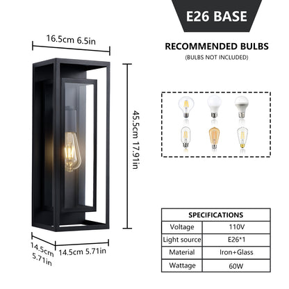 18" Black Outdoor Wall Lantern with Clear Glass, Set of 2 - view 9