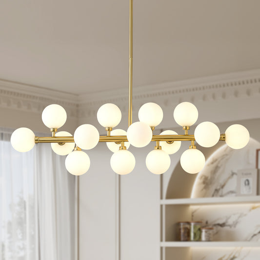 16-Light Gold Farmhouse Pendant Light with Opal Glass