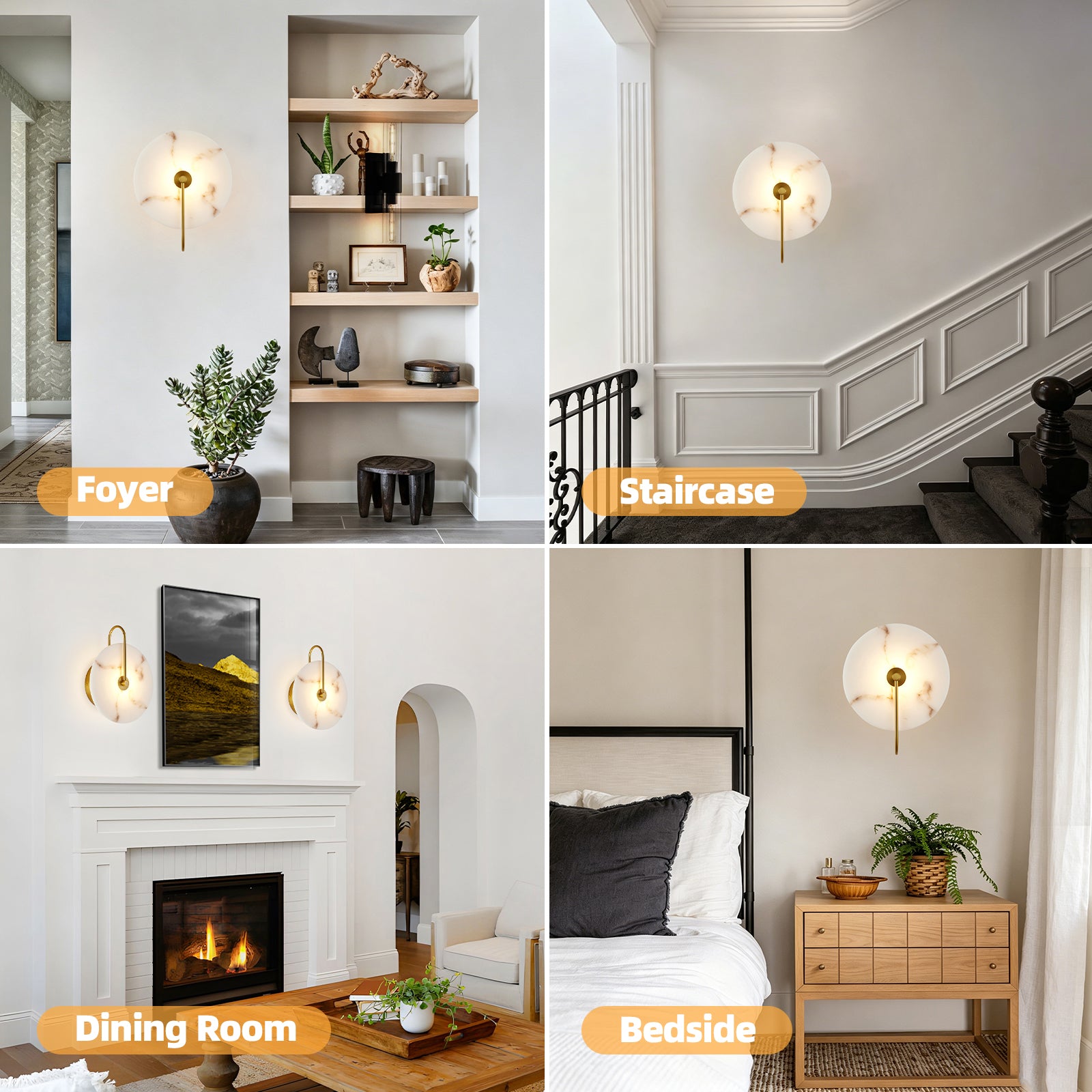 9.8" Gold Round Alabaster LED Wall Sconce - view 5