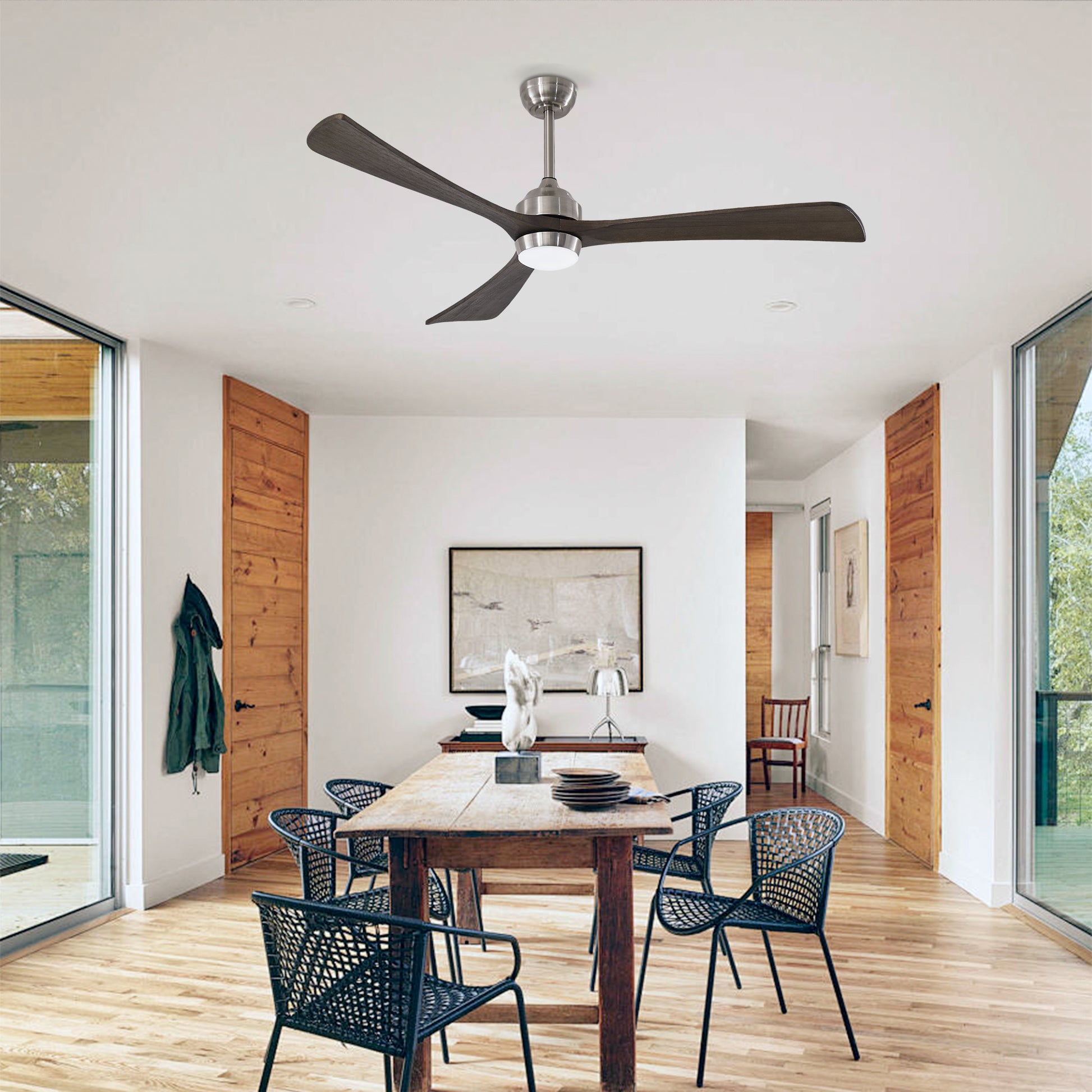 62" Satin Nickel Solid Wood Ceiling Fan with Light & Remote - view 5