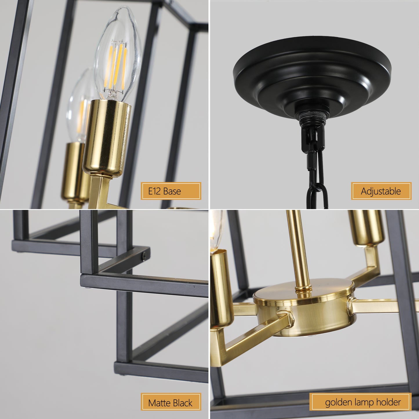 18" 8-Light Black & Gold Geometric Chandelier - view 9