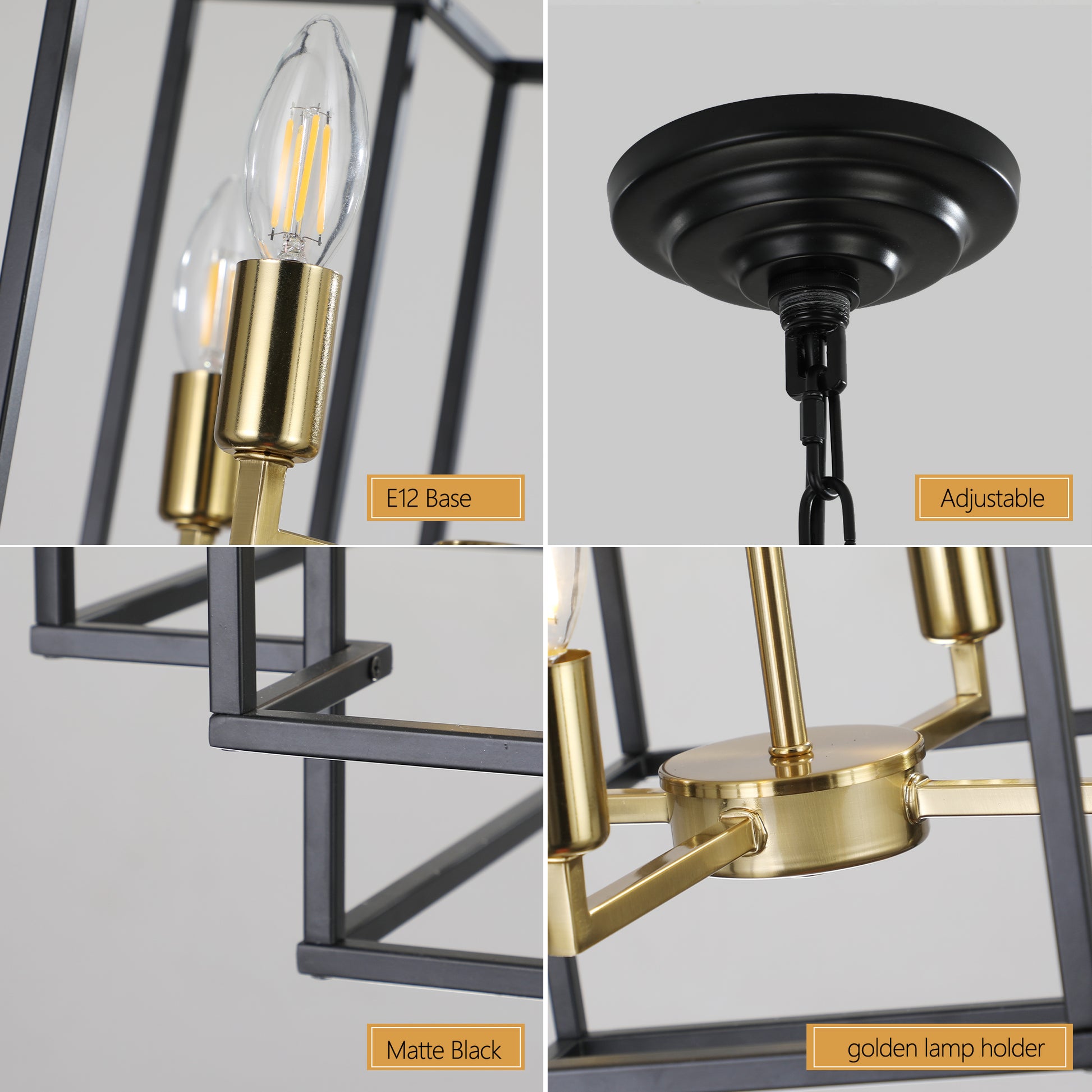 18" 8-Light Black & Gold Geometric Chandelier - view 9