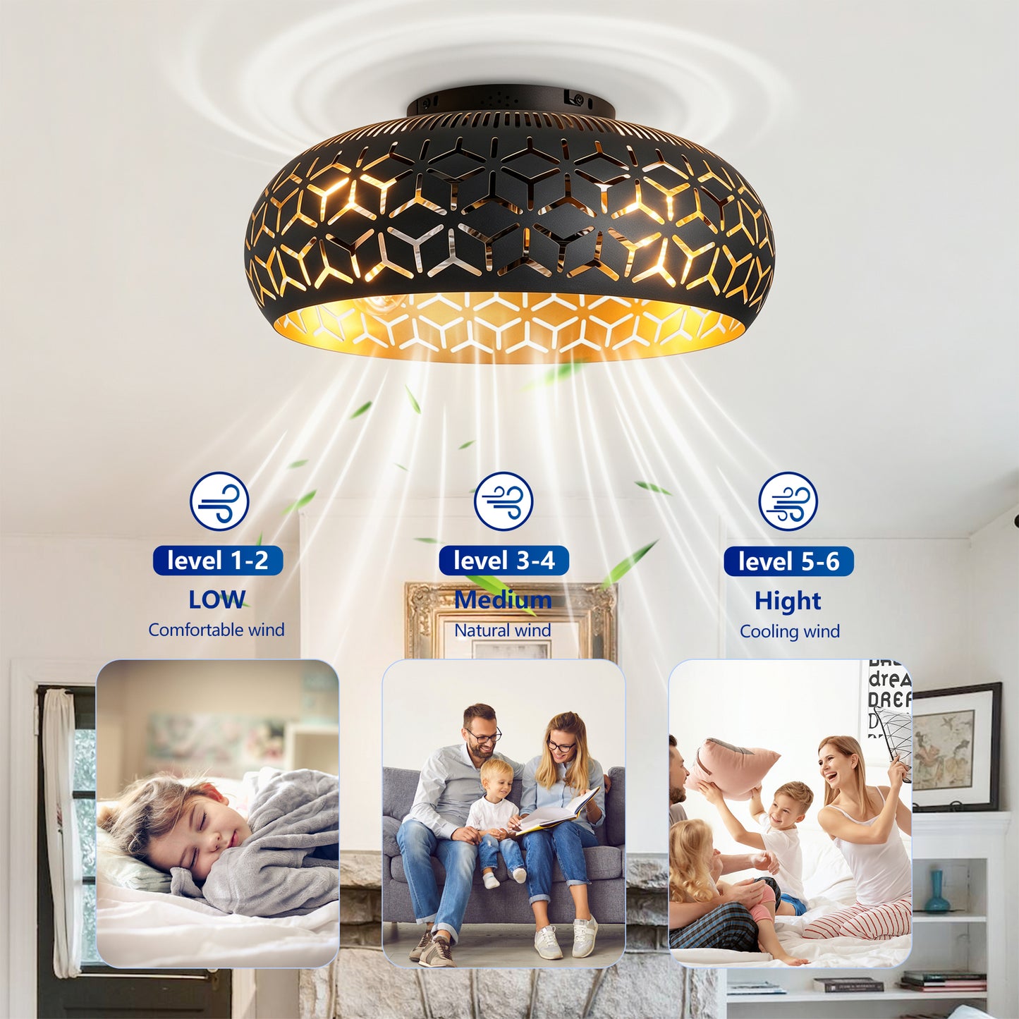 19.7" Black & Gold Caged Ceiling Fan with Remote - view 9