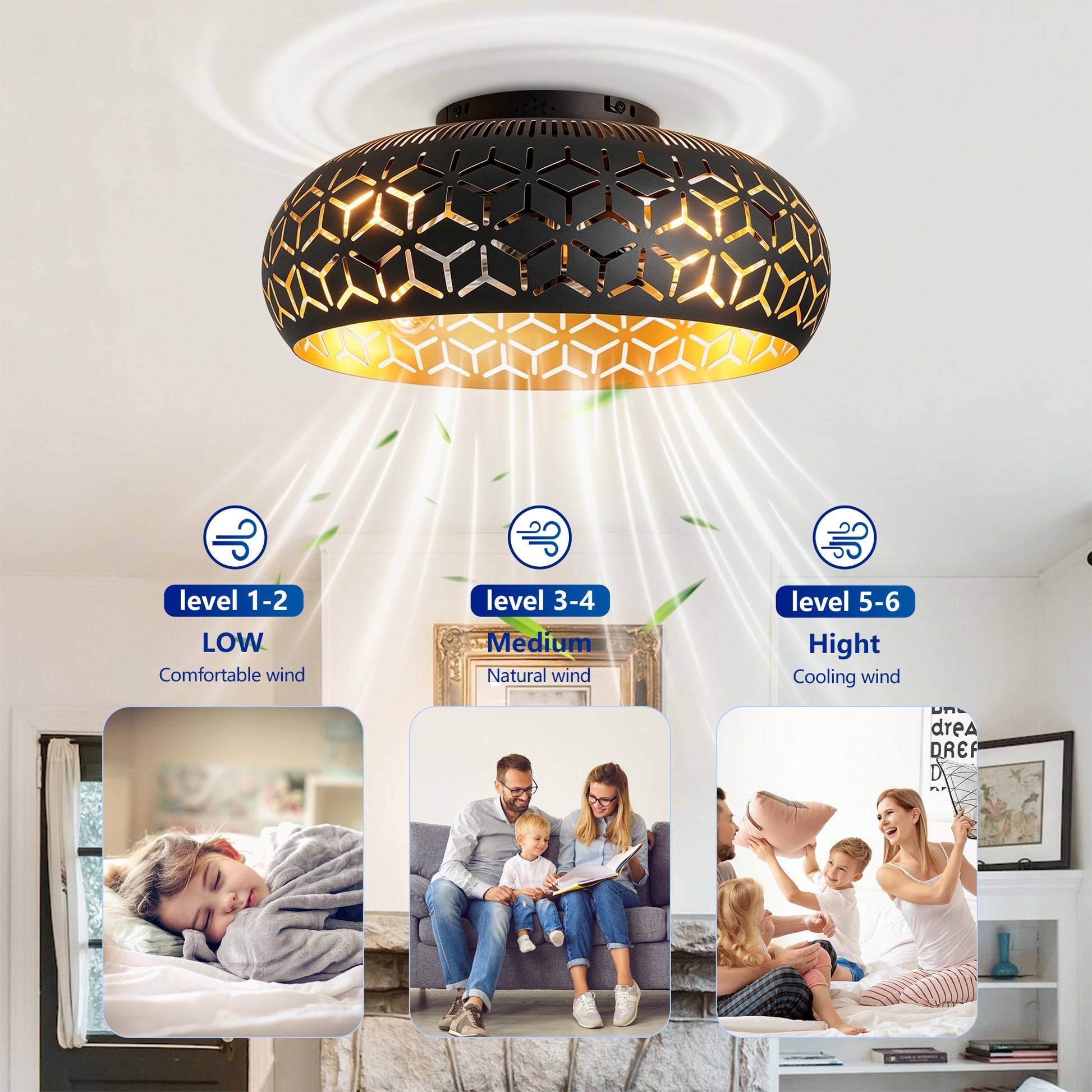 19.7" Black & Gold Caged Ceiling Fan with Remote - view 9