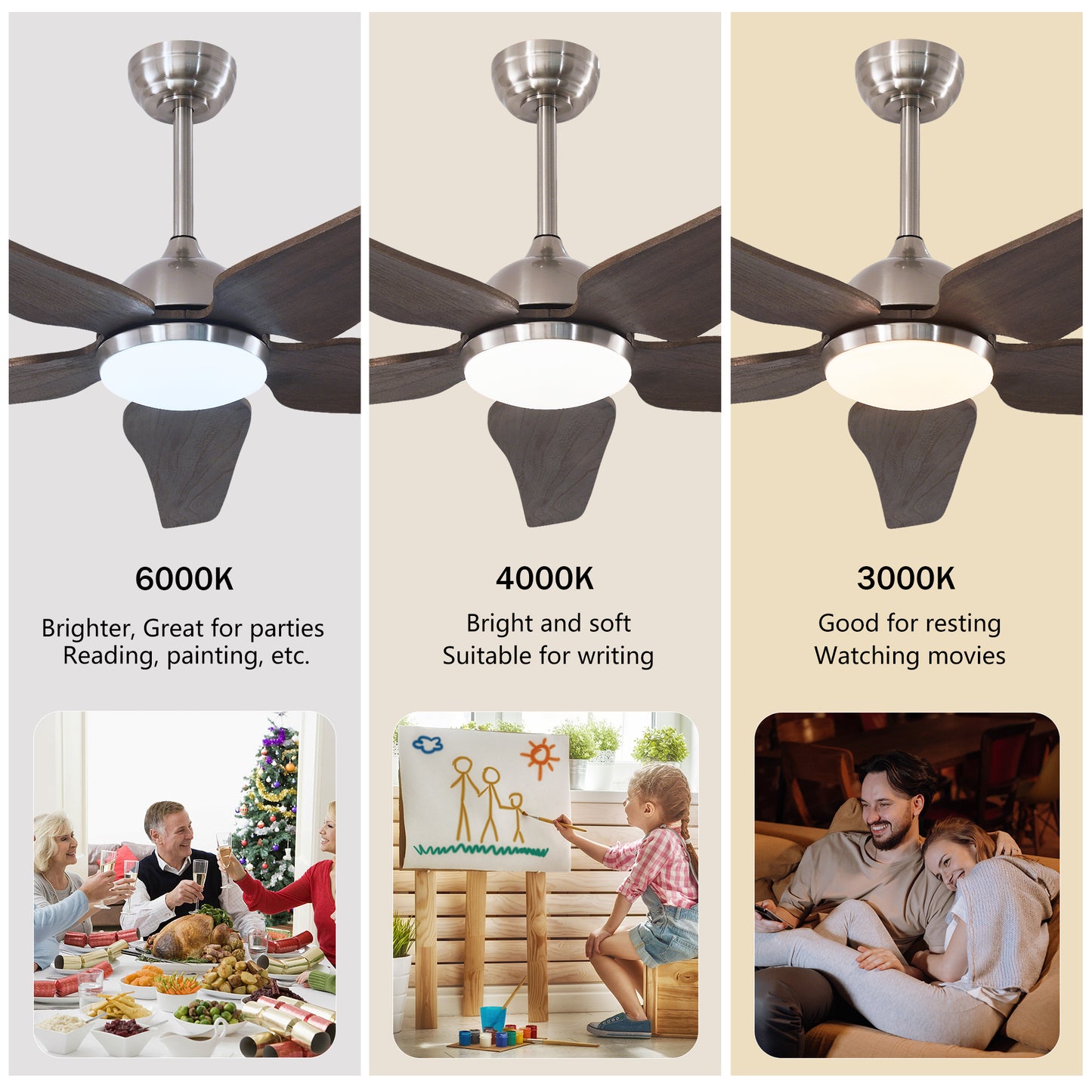 52" Nickel Reversible Ceiling Fan with Light - view 9