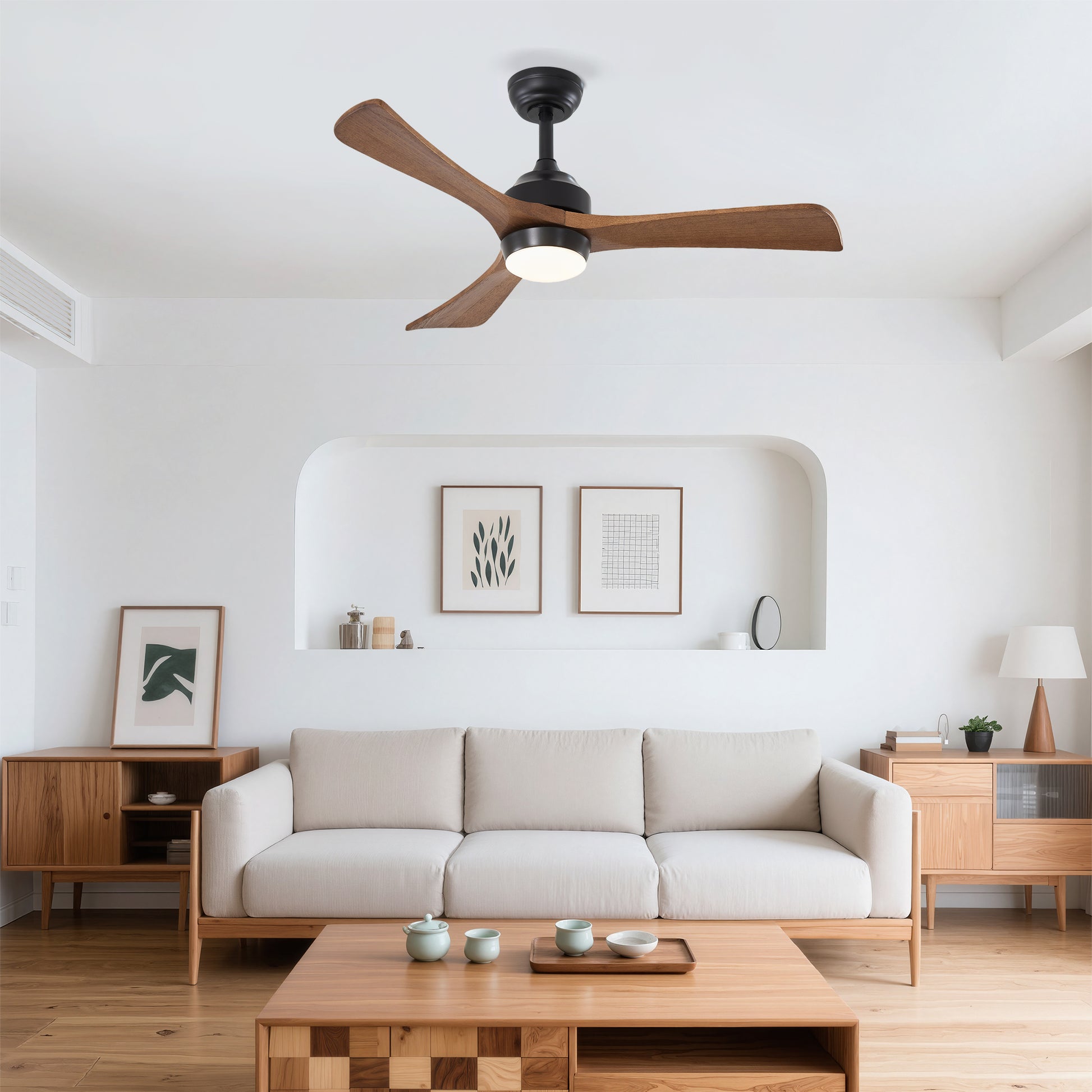 42" Matte Black Solid Wood 3-Blade Ceiling Fan - view 3