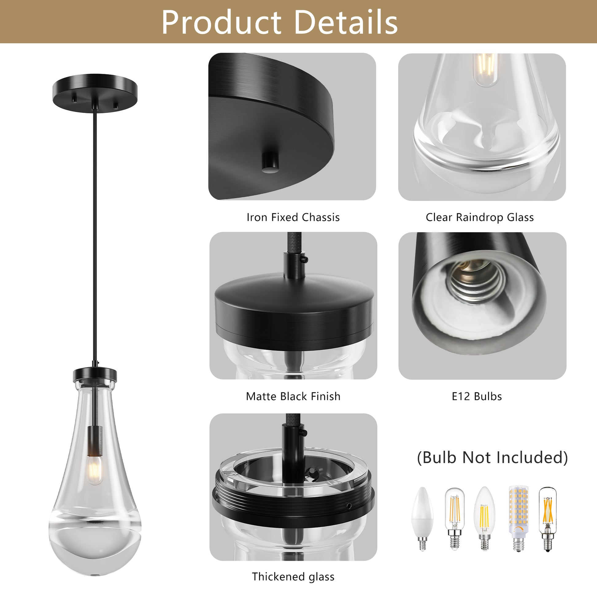 Modern Black Raindrop Pendant Chandelier - view 9