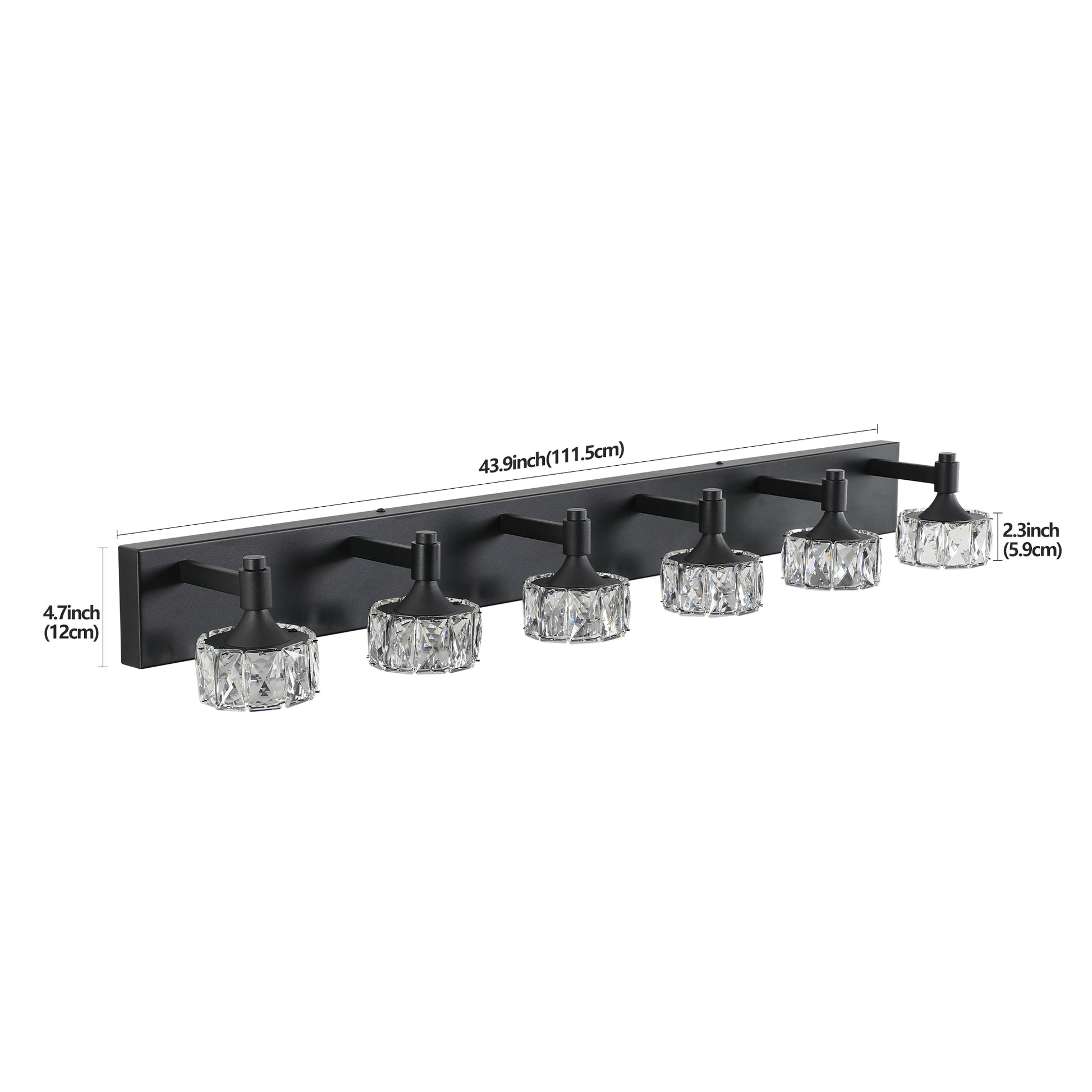 6-Light Matte Black LED Vanity Light with Crystal Glass - view 8