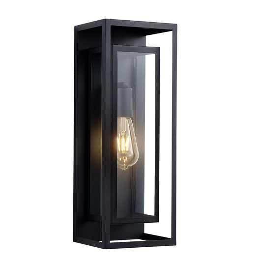 18" Black Outdoor Wall Lantern with Clear Glass, Set of 2