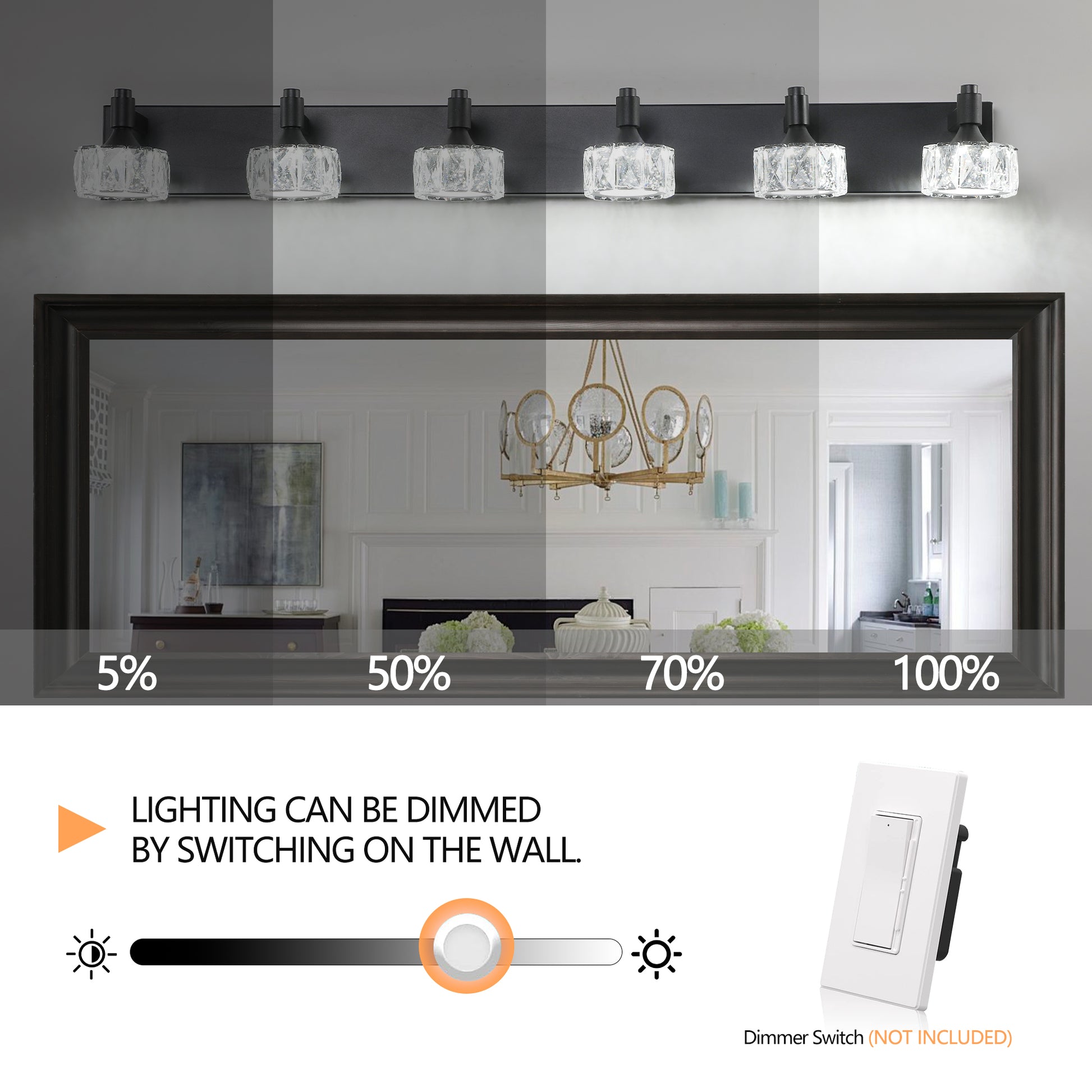 6-Light Matte Black LED Vanity Light with Crystal Glass - view 6