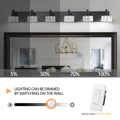 6-Light Matte Black LED Vanity Light with Crystal Glass - view 6